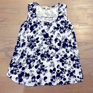 LOFT Blue Floral Mixed Media Tank - Size XS